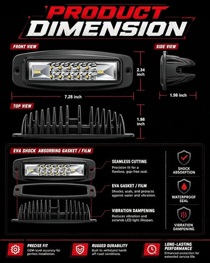 7 Inch Flush Mount LED Pods Flush Mount Led Light Bar Off Road Lights | 2PCS 60W Spot Flood Combo Beam Bumper Grill Mount LED Reverse Lights Fog Lights Backup Lights Driving Light for 4x4 Truck SUV