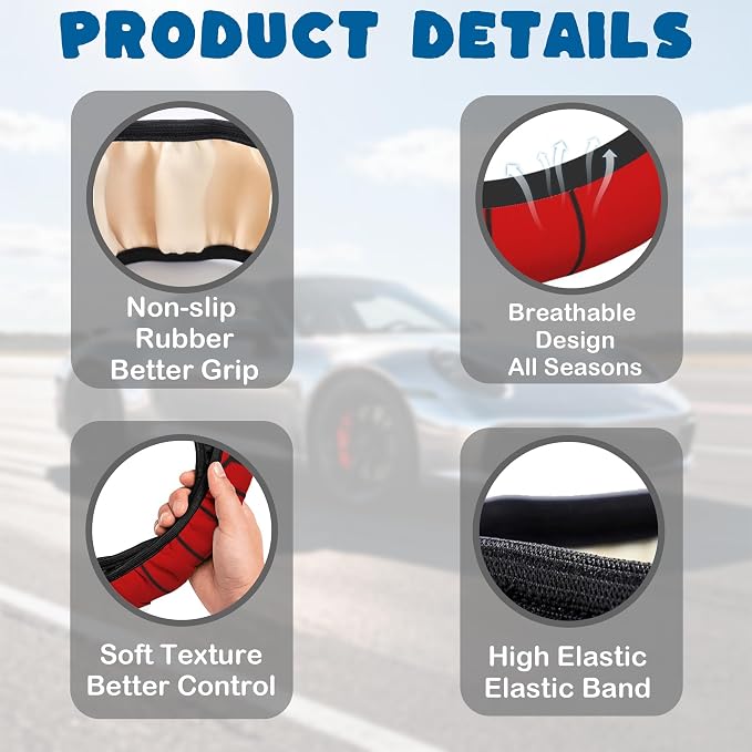 Car Steering Wheel Cover, 14.5"-15" Inch Universal Anti-Slip DurableSteering Wheel Protective Cover, Breathable Auto Interior Decoration Accessories for Sedan SUV Truck (Red Spider Web)