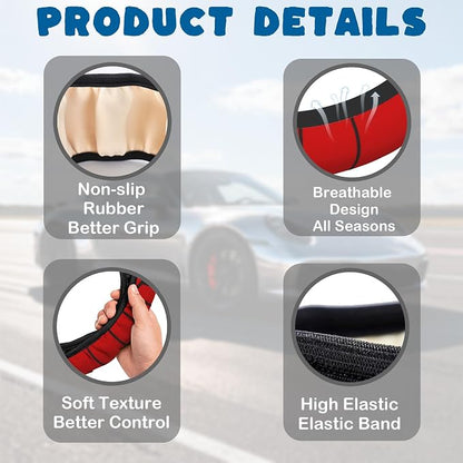 Car Steering Wheel Cover, 14.5"-15" Inch Universal Anti-Slip DurableSteering Wheel Protective Cover, Breathable Auto Interior Decoration Accessories for Sedan SUV Truck (Red Spider Web)
