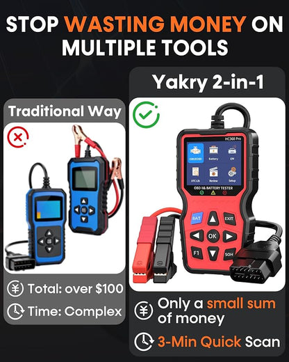 Easy to Use OBD2 Scanner with Battery Tester: 2-in-1 1S Read & Clear Check Engine Codes + Test Battery in Mins - DIY Car Diagnostic Tool with Cold Cranking Amps for Pre-Trip Safety on 1996+ Vehicles