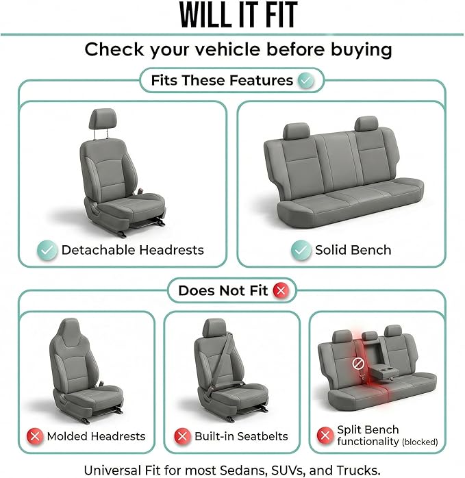 FH Group Bright Flat Cloth Full Set Automotive Seat Covers Front Set and Rear Solid Bench Mint Black Seat Covers w. Gift Universal Fit Interior Accessories for Cars Trucks and SUVs
