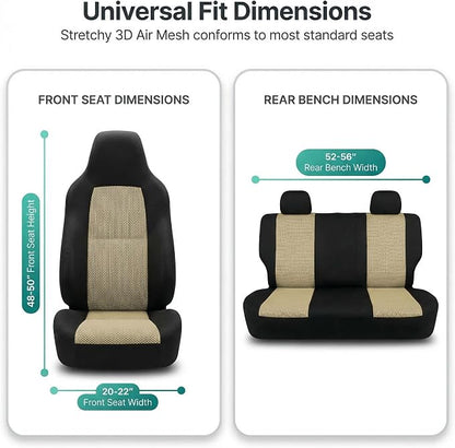 FH Group Automotive Full Car Seat Covers for SUV, Trucks, Sedan and More - Universal Fit Front High Back & Rear Solid Bench Design Interior Accessories - 3D Air Mesh Fabric Center Panel - Beige