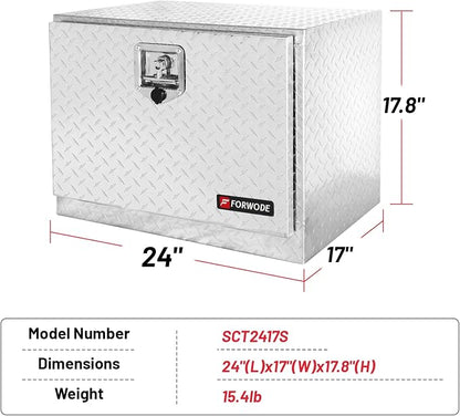 FORWODE 24x17x18 Inch Underbody Truck Tool Box Aluminum Trailer Tool Box with Lock & Foldable T-Handle Waterproof Truck Storage Box for Pickup Truck, Trailer, RV, ATV, Indoor（SILVER）