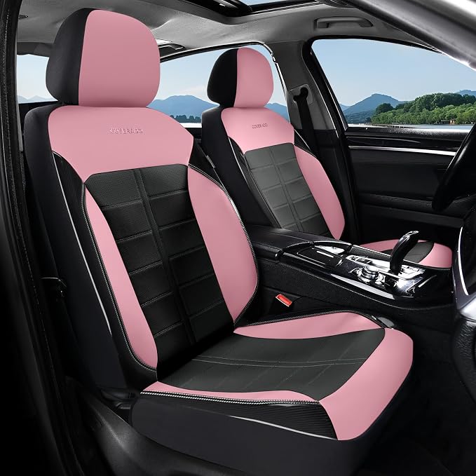 Coverado Car Seat Covers Front Seats Luxury Faux Leather Waterproof Seat Covers Car Seat Protector Automotive Seat Covers Cushion Universal Fit for Most Cars SUV Trucks, Pink&Black