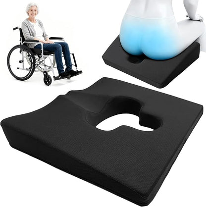 Gel Wheelchair Seat Cushion,Bed Sore Cushions for Butt,hemorrhoid pillow for Chair,Pressure Sore cushion,Memory Foam Butt Pillow,Sciatica,Coccyx,Pressure Ulcer Pain Relief,Washable Cover(Black