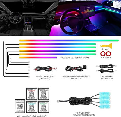 Dreamcolor Acrylic Interior Car LED Strip Light with Wireless APP, RGB 10 in 1 with 175 inches 612 LEDs Fiber Optic Strip Lights for Car, Dual Zone Symphony Neon Car Ambient Lighting