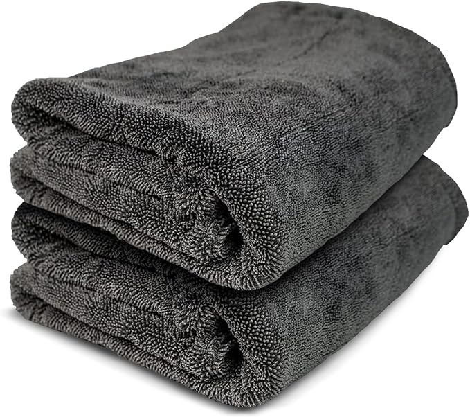 ExoForma Mega Car Drying Towel - Holds Up to 9 lbs, No Streaks, Scratches, or Water Spots | 1200 GSM Microfiber Double Twist Pile & Edgeless Design, 1 Quick & Effortless Dry, 2 Pack - 24” x 36”