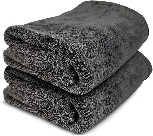 ExoForma Mega Car Drying Towel - Holds Up to 9 lbs, No Streaks, Scratches, or Water Spots | 1200 GSM Microfiber Double Twist Pile & Edgeless Design, 1 Quick & Effortless Dry, 2 Pack - 24” x 36”