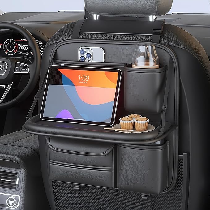 Backseat Car Organizer, Seat Organizer with 5 Storage Pockets for Travel, Black A