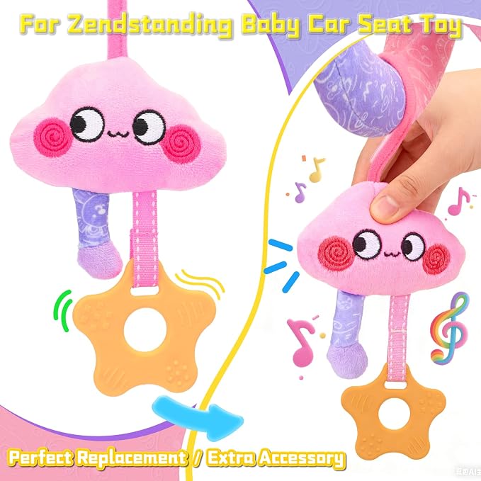 Musical Car Seat Toy for Babies 0-12 Months Girl, Unicorn Activity Hanging Toy Accessories Stroller Toy with Soothing Music