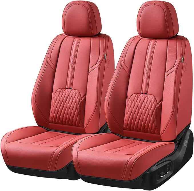 Coverado Car Seat Covers, Front Seat Covers for Cars, 2 Pack Waterproof Seat Cover with Lumbar Support, Leather Car Seat Protector, Breathable Seat Covers Car Seat Cushions Fit for Most Cars (Red)