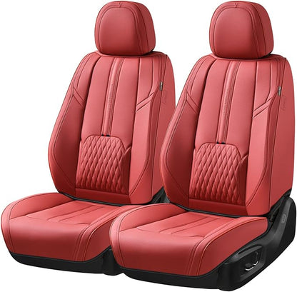 Coverado Car Seat Covers, Front Seat Covers for Cars, 2 Pack Waterproof Seat Cover with Lumbar Support, Leather Car Seat Protector, Breathable Seat Covers Car Seat Cushions Fit for Most Cars (Red)