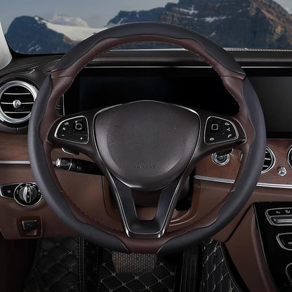 Car Steering Wheel Cover Leather Snap On 3Pcs Set Non-Slip Protector Wrap Steering Wheel Accessories 14.5-15 inch Universal Black