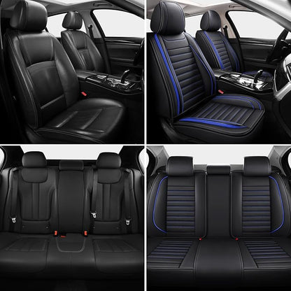 MINGBRON Leather Car Seat Covers Full Set, Universal Faux Leather Car Seat Covers 5 Seats, Automotive Seat Covers for Most Sedans SUVs Trucks, Front and Rear Seat Covers