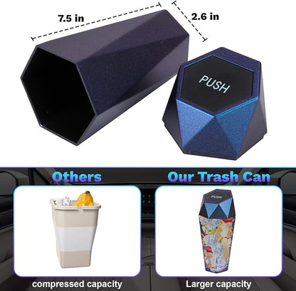 BFXM Car Trash Can, Car Trash Bin with Lid, Car Accessories for Women Interior, Car Garbage Can with Additional 2 ABS Hooks and 60pcs Trash Bags, Suitable for Home, Office, Car Organizer, Blue Purple