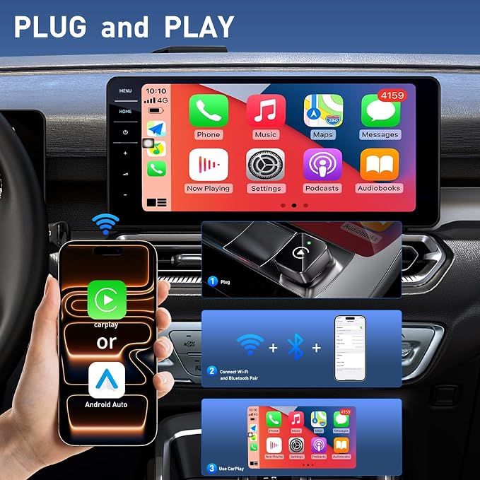 iGENJUN Wireless CarPlay Adapter 2026 Upgrade Mini Design, USB/USB-C Plug & Play Converts CarPlay to Wireless - Easy Use Fast Stable Connection Car Play for iPhone & Android