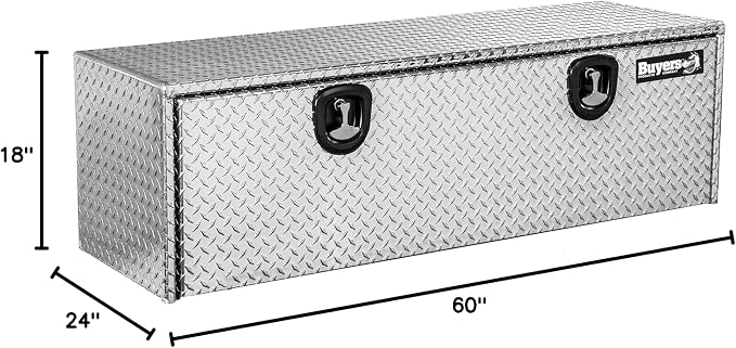 Buyers Products 1705125 Diamond Tread Aluminum Topsider Truck Box with Lockable T-Handle Latch, 18 x 24 x 60 Inch, Truck Storage and Organizer, Made in the USA, Silver