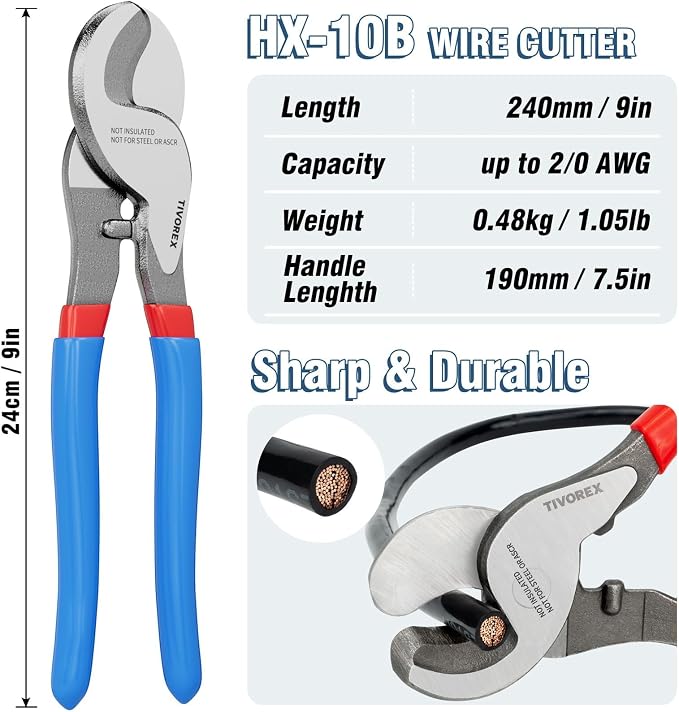 Battery Cable Wire Lug Crimping Tool for AWG 8-1/0 Heavy Duty Wire Copper Lugs, Electrical Lug Crimper with Cable Cutter