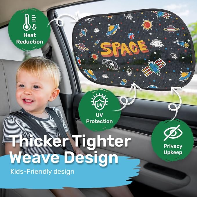 GENANY 2pcs Astronaut Window Sun Shade for Sedan SUV Truck (21x14 Inches), Sun Shades for Side Window, Accessories for Kids, Baby Window Shades, Summer Car Decor