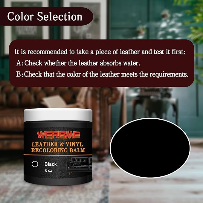 Leather Recoloring Balm - Leather & Vinyl Repair Balm for Furniture, Couches,Car Seats, Auto Interior & Accessories, Restores Faded, Worn, Scratched and Cracked Leather Surfaces(Black)