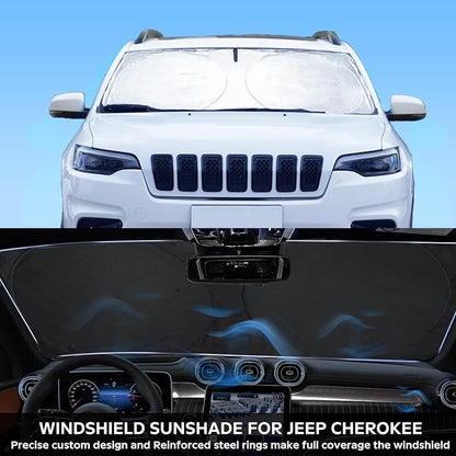 Windshield Sun Shade for 2025 Cherokee Car Windshield Cover, Custom Fit for Jeep Cherokee 2014-2023 2024 2025 Ultimate Sun Protection Foldable Visor Sunshade Protector Shield Accessory