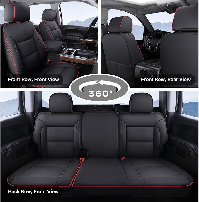 Coverado Car Seat Covers Full Set Faux Leather-Custom Fit Chevy Silverado/GMC Sierra (2007-2013 & 2019-2026 1500, 2020-2026 2500HD/3500HD) Compatible with Crew/Double/Extended Cab (Red)