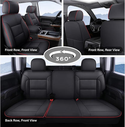 Coverado Car Seat Covers Full Set Faux Leather-Custom Fit Chevy Silverado/GMC Sierra (2007-2013 & 2019-2026 1500, 2020-2026 2500HD/3500HD) Compatible with Crew/Double/Extended Cab (Red)