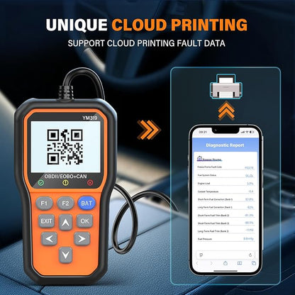 BluSon YM319 OBD2 Scanner Diagnostic Tool with Battery Tester, Check Engine Fault Code Reader with Live Data, Cloud Printing, DTC Lookup, Freeze Frame, Scan Tool for All OBDII Protocol Cars Since 1996