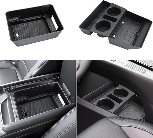 (2Pack) Coleya 2024 2025 2026 Santa Fe Center Console Organizer (Lower&Armrest)(SE/SEL/XRT/Limited/Calligraphy), Durable ABS Plastic&Anti-Slip Rubber Console Tray 2026 2025 Santa Fe Hybrid Accessories