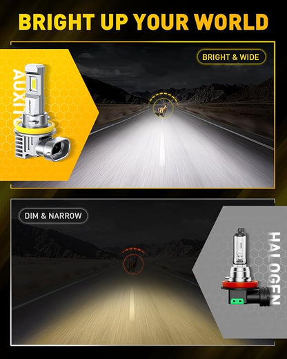 AUXITO H11 9005 Light Bulbs Combo, 60000LM 900% Super Brighter, 6500K Cool White, 1:1 Mini Halogen Size H9 H8 & 9005 HB3 Light, Plug and Play, Pack of 4