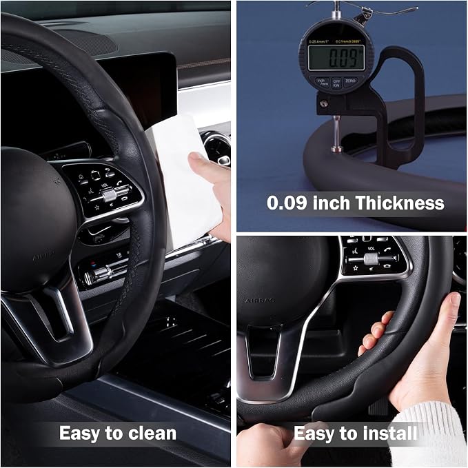 Steering Wheel Cover Thin Car Steering Wheel Accessories Universal Snap On Protector, Black