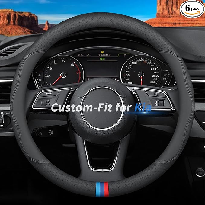 Deer Route Custom-Fit for Kia Steering Wheel Cover, Premium Leather Car Steering Wheel Cover with Logo, Non-Slip, Breathable, for