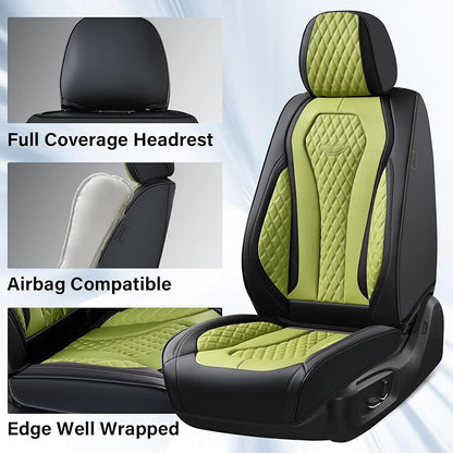 Coverado Seat Covers Front Seats, Green Car Seat Covers 2 Pack, Driver Seat Cover, Luxury Automotive Seat Covers, Car Seat Cushion, Front Car Seat Covers Leather Seat Protector Fit for Most Cars