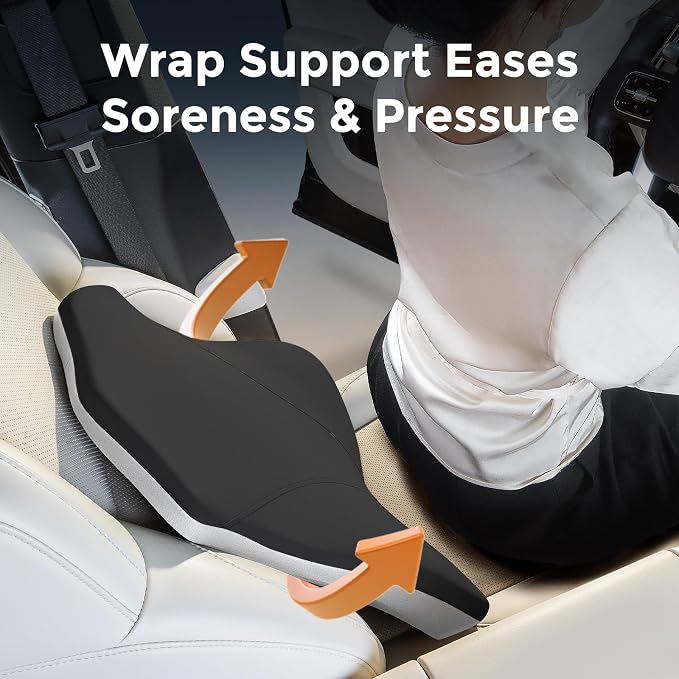 Lumbar Support Pillow for Car, Memory Foam Back Cushion for Driving Seat, Truck Accessories Travel Essentials, Back Pain Relief, Washable Cover, Plus Size Lower Back Support Fits Most Cars (Black)