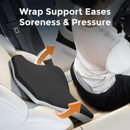 Lumbar Support Pillow for Car, Memory Foam Back Cushion for Driving Seat, Truck Accessories Travel Essentials, Back Pain Relief, Washable Cover, Plus Size Lower Back Support Fits Most Cars (Black)