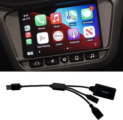 Motorcycle wired CarPlay adapter compatible with 2019-2023 Street Glide CVO, 2020-2023 Indian Road Master, and 2018-2023 Gold Wing GL1800/F6B automatic connection.Not compatible with iPhones after 15.