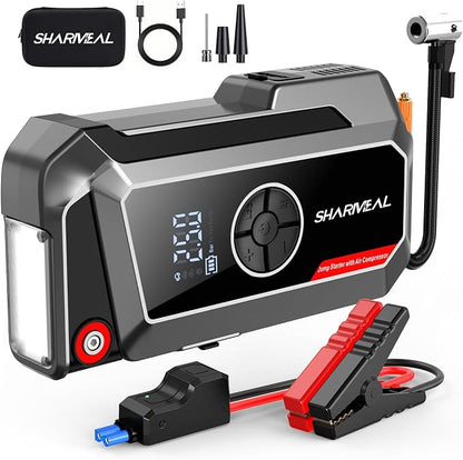 Sharmeal Jump Starter with Air Compressor, 7000A Car Battery Jump Starter (All Gas /12.0L Diesel), 200PSI Jump Starter Power Pack Portable 12V Jump Box with Jumper Cables, LED Light