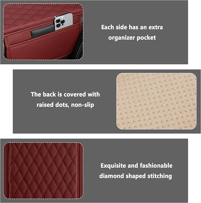 Stacool Upgraded Car Center Console Cover,Microfiber Leather Car Armrest Cover Cushion with 2 Storage Bags,Universal Car Armrest Storage Box (Red)