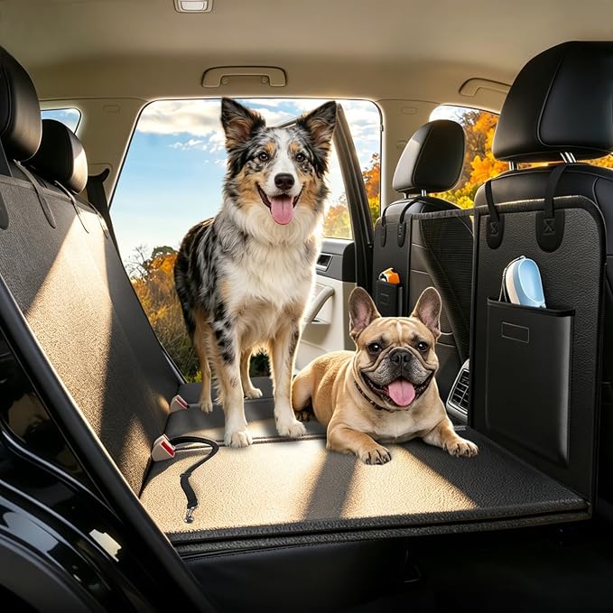 Back Seat Extender for Dogs - Hard Bottom Dog Car Seat Cover for Back Seat, Waterproof Backseat Pet Travel Cover, Anti Scratch Dog Hammock for Car SUV Sedan, Black
