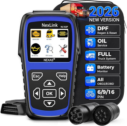 NEXAS NL102P Heavy Duty Truck Scanner with DPF Regeneration, Full System Diesel Diagnostic Tool for J1939/J1708 Trucks
