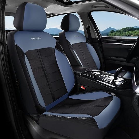 Coverado Seat Cover, Car Seat Cover Front Seats, 3D Air Mesh Breathable Seat Protectors Sports Carbon Fiber Design Airbag Compatible Comfort Universal for Most Cars, Van,Trucks, SUV, Black&Blue