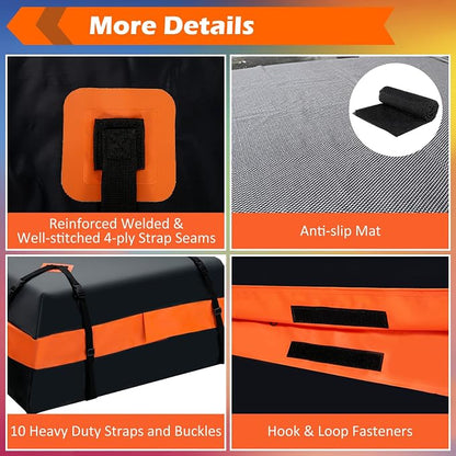 S AFSTAR 21 Cubic Rooftop Cargo Carrier Bag, Waterproof Car Roof Bag w/10 Adjustable Straps & 6 Door Hooks, Anti-Slip Mat & Storage Bag, Car Topper Luggage Carrier for Vehicle SUV with & without Racks