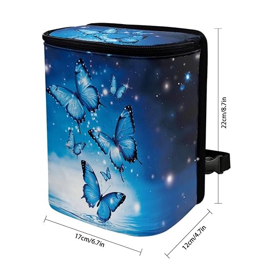 BIGCARJOB Blue Butterflies Car Trash Bin for Back Seat Car Interior Accessories Waste Basket Storage for Vehicle Truck,Women Girls Travel Camping Picnic Lage Trash Can Garbage Bin
