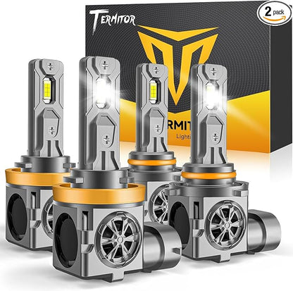 Termitor H11/H9 & 9005/HB3 Light Bulb Combo, 100,000LM 800% Brighter 6500K | 1:1 OEM Size, Long Lifespan, Easy Setup, H11 9005 Light for UTV ATV Offroad Vehicles & Fog Use, Pack of 4
