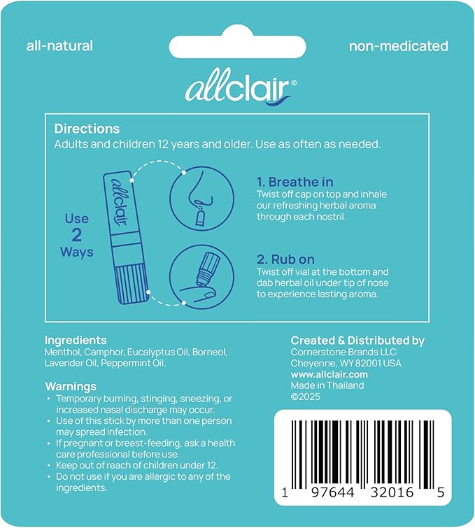Allclair Nausea Relief Inhaler for Motion & Morning Sickness – Fast-Acting, Non-Drowsy, Natural Alternative to Pills & Patches, Travel Essential (2 Inhalers)