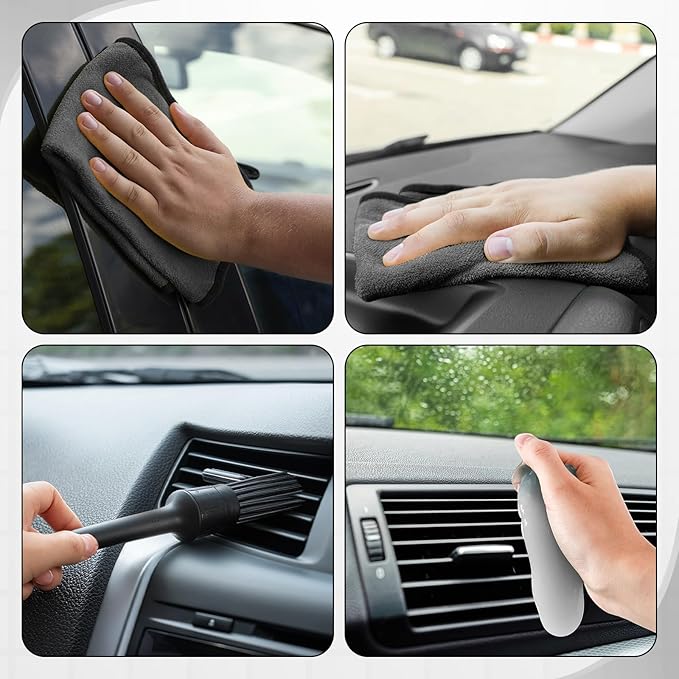 16 Pcs Windshield Cleaner Tool, Car Cleaning Kit with Various Detailing Brushes Set Spray Bottle Cleaner Towel Cleaning Gel Accessories Car Interior Detailing Kit for Windows Vents(Gray)