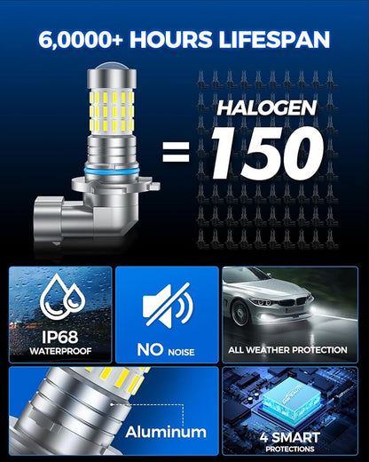 Marsauto 9145 H10 LED Fog Light Bulbs, 10,000 lumens 6000K Cool White, 48 Chips DRL Bulb, H10 Led Fog Lights 1:1 Mini Size 9140 9040 9045 Led Fog Lights, 360° Illumination, Side Marker Lights