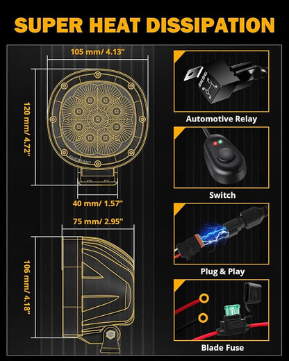 Auxbeam 4 Inch LED Offroad Lights, P4 Series 90W LED Offroad Driving Lights, Super Bright White Spot Beam Auxiliary Work Light with Wiring Harness Kit for Truck Pickup SUV ATV UTV 4x4 Jeep