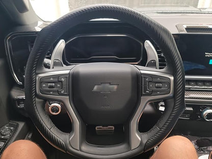 Quick Install Sporty Carbon Fiber Pattern Steering Wheel Cover Universal fit 14½ to 15 inches Car Sendan Coupe SUV Pickup 14.5 to 15