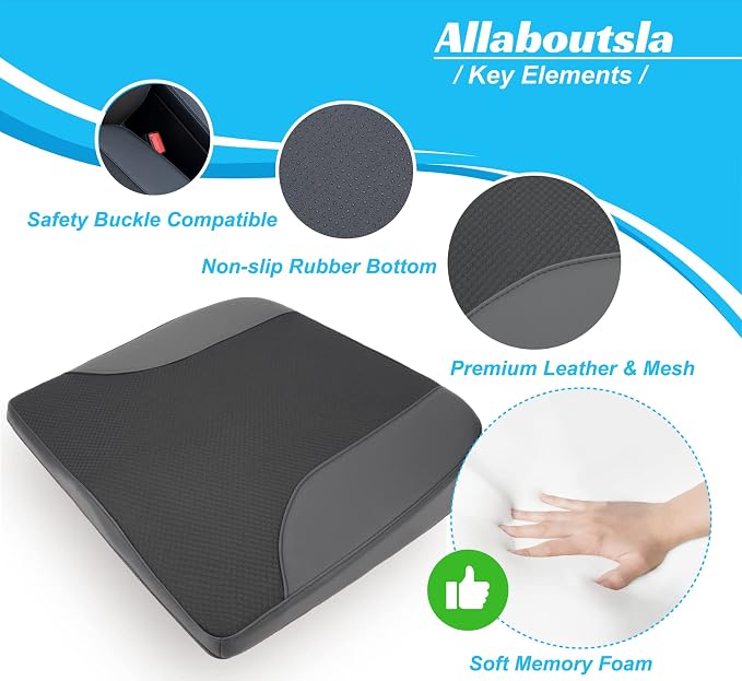 Allaboutsla Car Seat Cushion, Car Seat Cushions for Driving with Comfort Memory Foam - Sciatica & Back Pain Relief, Suitable for Car, Truck, Office Chair (Black)
